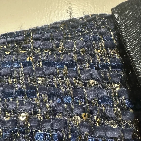 White House Black Market Blue Shimmer Tweed Moto Jacket 4 - Picture 8 of 13